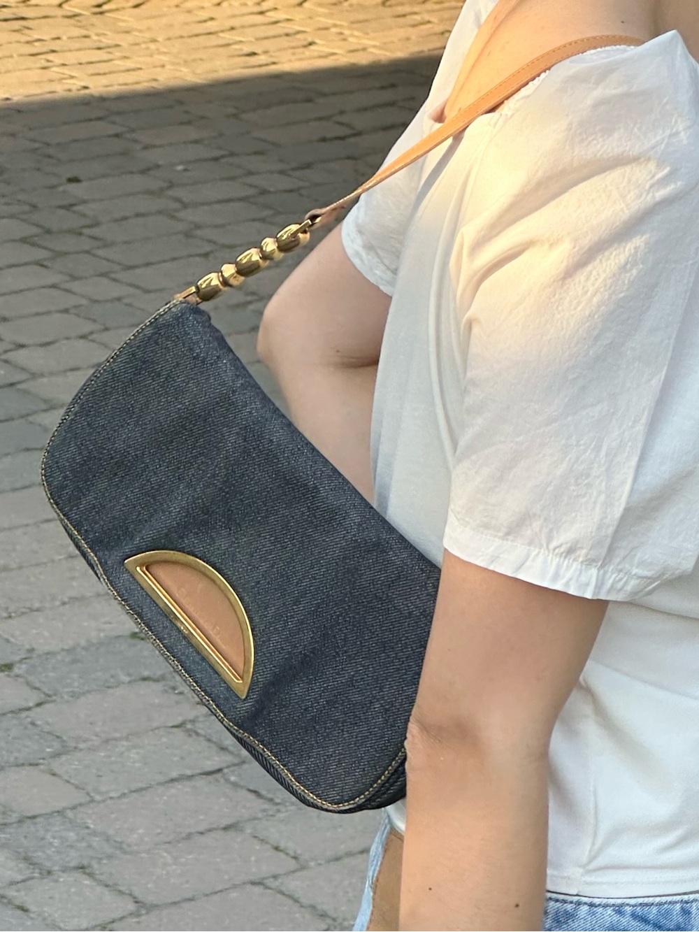 Christian Dior Malice Denim Golden Bead Shoulder Bag